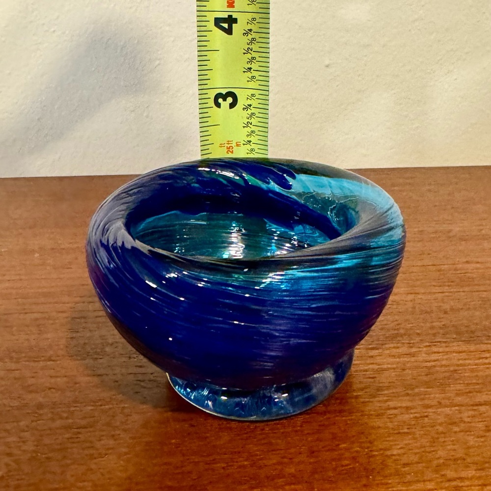 Vintage Murano Art Glass Small Bowl Cobalt Blue Swirl Catchall Dish EUC - Picture 6 of 8